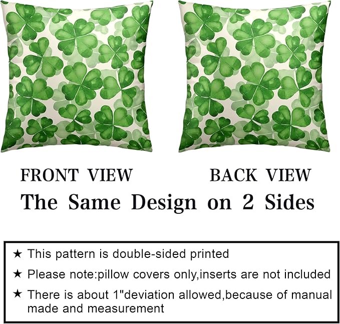 Saint Patricks Day Pillow Covers 24x24 Green Clover Pillow Case Set of 2 Lucky Charm Throw Pillow Covers St Patricks Cotton Blend Cushion Case for Living Room Sofa Couch