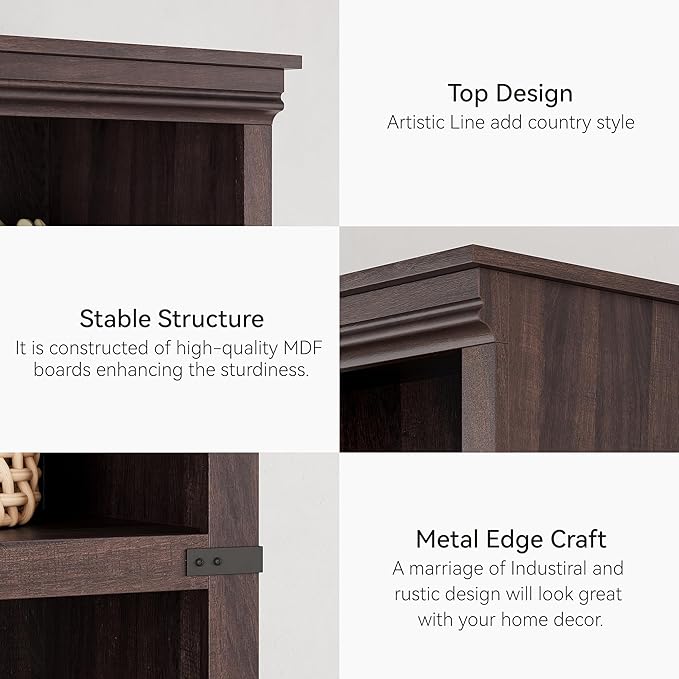 5 Tier Farmhouse Bookcase, 67.4 in Tall Book Shelf with Storage, Wooden Bookshelves 5 Shelf Display Shelvesfor Home Office, Living Room, Bed Room (Cherry, 67.4 in H x 31.5 in W x 12.8 in D)