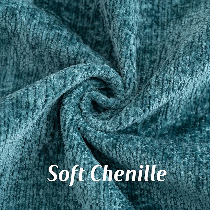 FUTEI Teal Chenille Throw Pillow Covers 16x16 Inch Set of 2,Soft Cozy Bound Edge Design Cushion Case,Home Decor for Couch Bed Living Room
