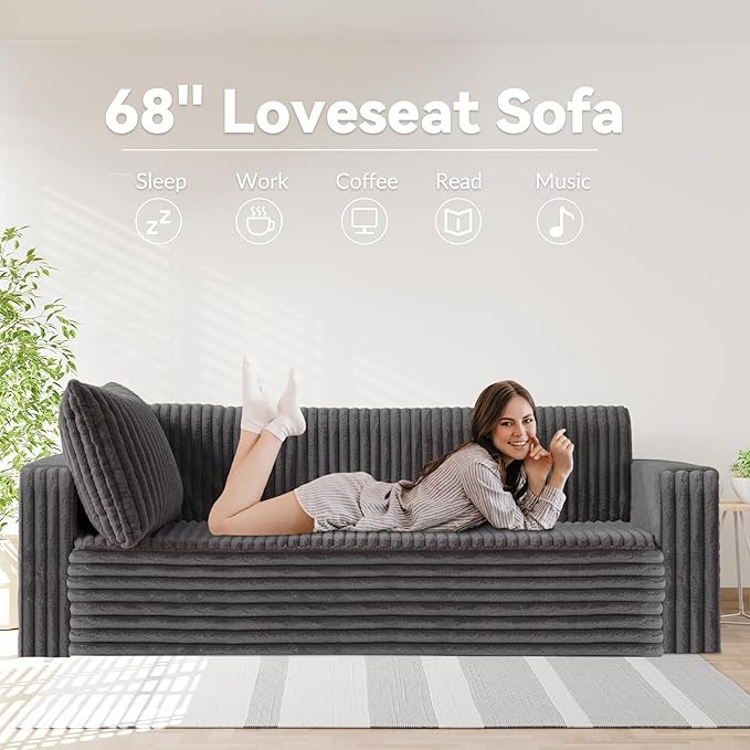 HABUTWAY Folding Sofa Bed, 2 in 1 Convertible Sleeper Chair with 2 Pillows, Portable Fold Out Chair Bed with Armrest, Comfy Floor Couch, Lazy Sofa for Living Room Bedroom Dorm Home Office Grey