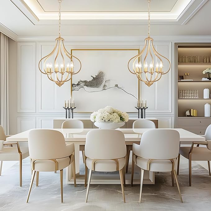 6 Lights Vintage Farmhouse Light Fixtures, Pendant Lights Kitchen Island Lighting, Modern Kitchen Light Fixtures Over Table Gold Chandelier for Dining Room Hallway Entryway Bedroom Foyer