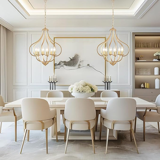 6 Lights Vintage Farmhouse Light Fixtures, Pendant Lights Kitchen Island Lighting, Modern Kitchen Light Fixtures Over Table Gold Chandelier for Dining Room Hallway Entryway Bedroom Foyer