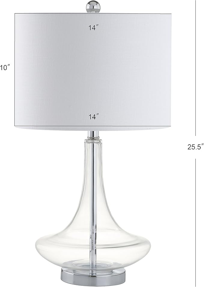JONATHAN Y 25.5" Clear/Chrome Glass Teardrop Table Lamp Set of 2 for Bedroom, Modern Bedside Lamps for Living Room, White Linen Drum Shade, LED Bulbs Included (JYL1081C-SET2)