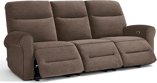 MCombo 87.8" Wall Hugger Power Reclining Sofa, 3-Seat Triple Recliner Couch with USB Ports, Rolled Arm Space Saving Recliner Sofa for Living Rooms Apartments RV, Fabric PR635M5 (Dark Brown) | 1.4" Wall Clearance