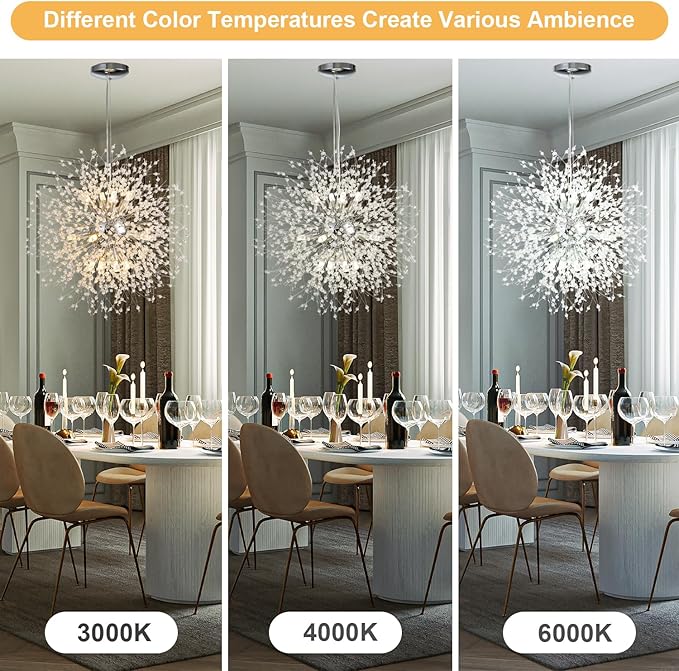SineRise Modern Crystal Chandeliers Firework, Crystal Light Fixture, Dandelion Chandelier (12-Light, Chrome) for Foyer Hallway Entryway Kitchen Bedroom (Bulbs Not Included)