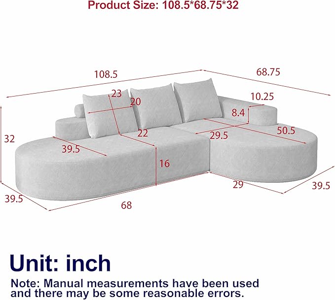 Cloud Modular Sectional Sofa with Curved Chaise Lounge,108.5" Oversized Modern Memory Foam Couch, Ergonomic BonelessModular Floor Sofa with High-for Living Room, Apartment & Office | Deep Seat, Wider Armrest, Free Combination