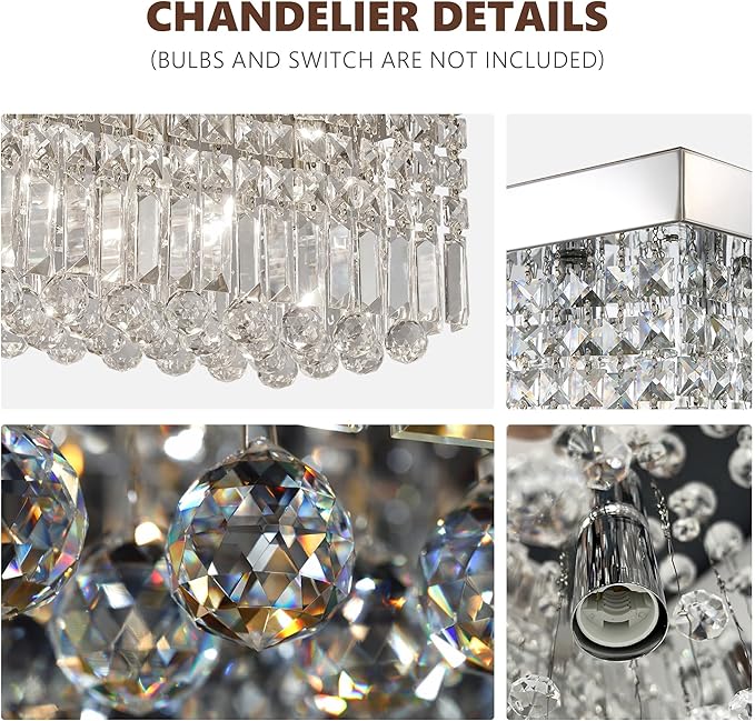 Crystal Chandelier for Dining Room 39.3" Modern Gold K9 Crystal Rectangle Chandeliers Flush Mount Pendant Light Fixture Kitchen Island Bar Dining Room Bedroom Bathroom Hotel