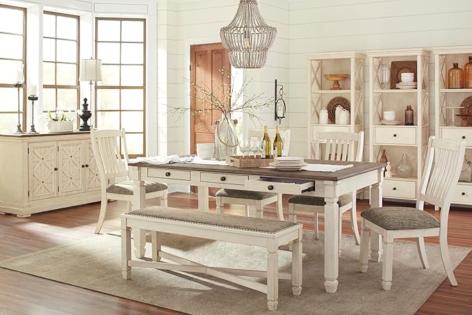 Signature Design by Ashley Bolanburg Farmhouse Rectangular Dining Table, 3 Drawers On Each Side, Seats 6, Wood, 71.88" W x 39.88" D x 31.13" H, Whitewash