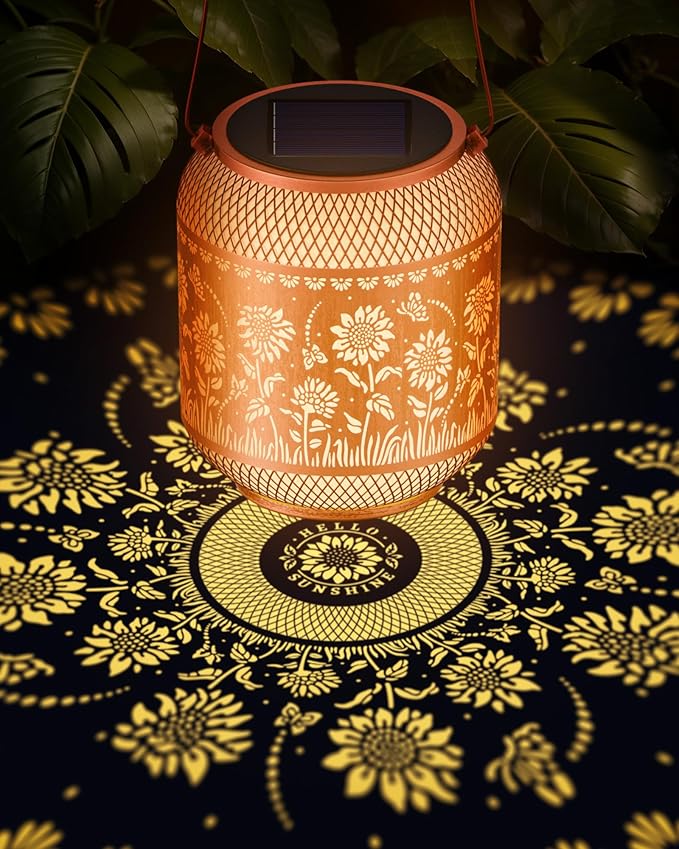 Sunflowers Solar Lanterns Outdoor Waterproof Decorative Garden Solar Lights for Outside,Hanging Metal Ornaments Decor for Outside Lawn,Patio,Balcony,Yard Sunflowers Gifts for Women