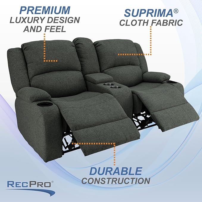 RecPro Charles Powered Double RV Wall Hugger Recliner Sofa | RV Loveseat | RV Furniture | Cloth (Fossil, 67")