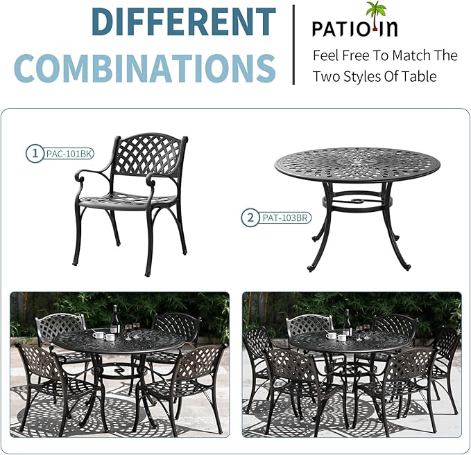 2 Piece Outdoor Cast Aluminum Dinning Chairs, Patio Bistro Chair Set with Armrests, Patio Dinning Chairs for Patio Furniture Garden Deck (Black)
