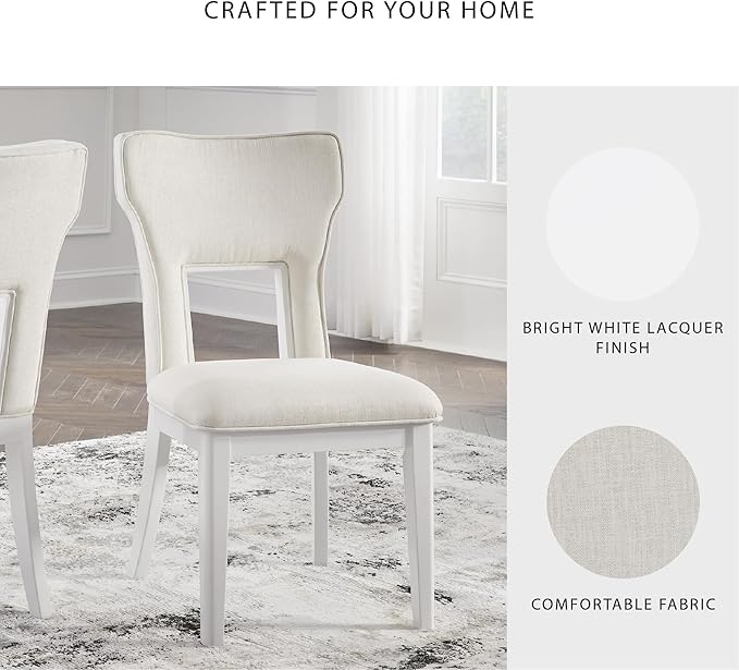 Signature Design by Ashley Chalanna Modern Upholstered Dining Chair with Cushion and Adjustable Levelers, Set of 2, White
