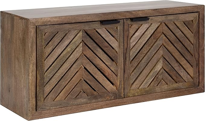 Kate and Laurel Mezzeta Boho Decorative 2-Door Wall Cabinet; 30 x 10 x 14; Natural Wood; Decorative Modern Storage Cabinet with Doors