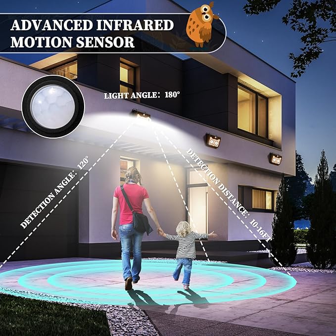 Solar Motion Sensor Lights Outdoor, Owl Shaped Warm White Waterproof Solar Powered Wall Lights, 3 Lighting Modes Security Flood Lights for Outside Deck, Fence, Yard, Garden, Step, Porch, Door -10 Pack