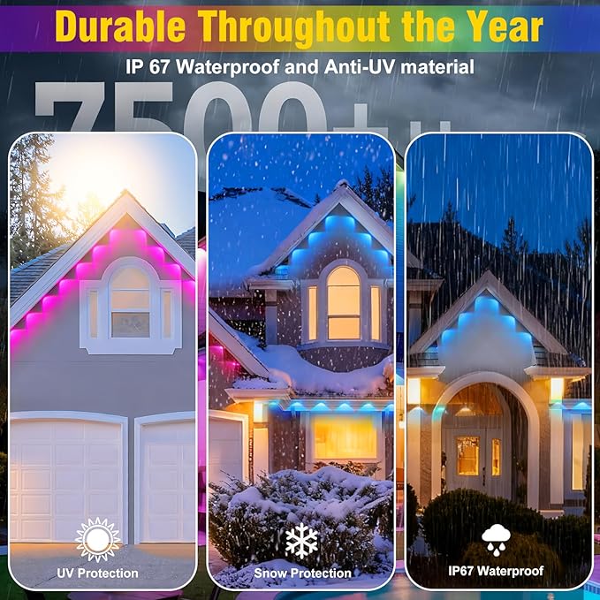 50ft Permanent Outdoor Lights for House, House Roof Lighting RGB+IC Smart Outdoor Decor 50 Scene Modes with App/Remote Control, IP67 Waterproof Pool Party Decor Led Lights for Christmas Party