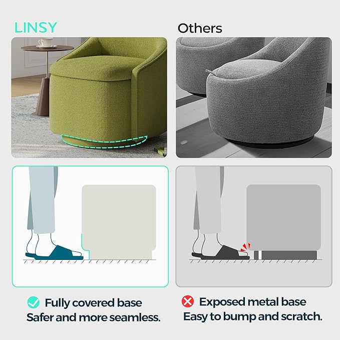 LINSY Swivel Accent Chair Set of 2, Comfy Chenille Barrel Chairs with Storage 360 Swivel Modern Armchair for Living Room Bedroom, Small Boucle Reading Chair for Study Room (Green)