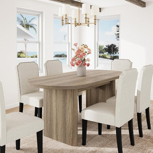 GarveeHome Oval Dining Table for 6-8 People, Long Large Kitchen Table with Thick Sturdy Wooden Base, Farmhouse Dining Room Table for for Kitchen, Living Room, Office (63" Long,Rustic Pear)