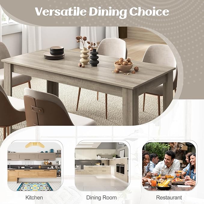 Moccha Wood Dining Table for 4-6 People, 63" Wood Rectangle Dinner Table, Modern Kitchen Table with L-Shaped Legs, 330lbs Weight Capacity, Farmhouse Dinette Desk for Dining Room, Living Room, Oak