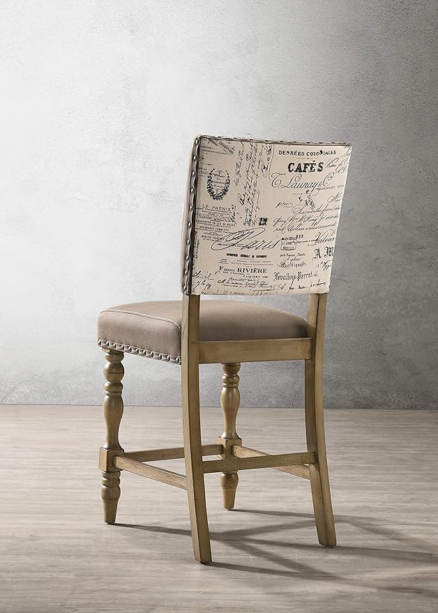 Roundhill Furniture Birmingham 7-Piece Driftwood Finish Table with Nail Head Chairs Counter Height Dining Set