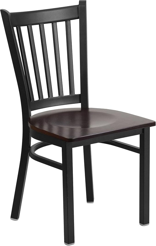 Flash Furniture HERCULES Series Black Vertical Back Metal Restaurant Chair - Walnut Wood Seat