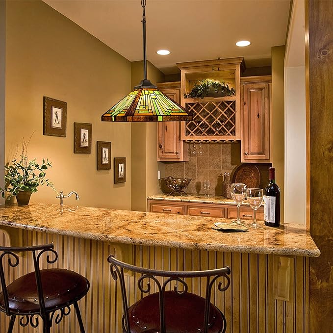 Capulina Tiffany Lamp Stained Glass Pendant Lights 12" Wide Amber Brown Mission Tiffany Style Hanging Lamp for Kitchen Island Dining Room Hallway Counter