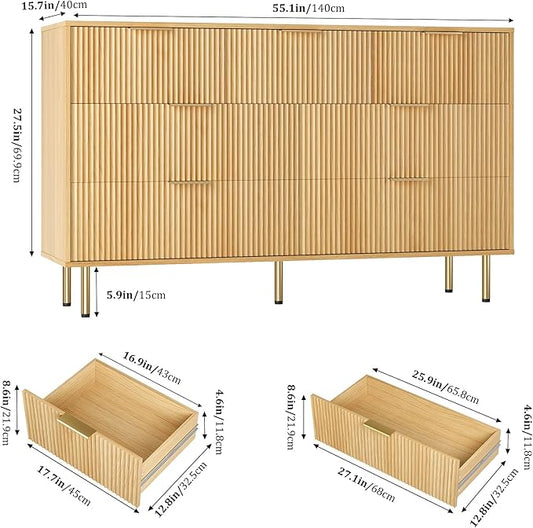 GAOMON 7 Drawer Dresser for Bedroom Chest of Drawers, 55" Wide Fluted Dresser with Drawers, Modern Wooden Double Dressers with Metal Handles for Living Room, Hallway