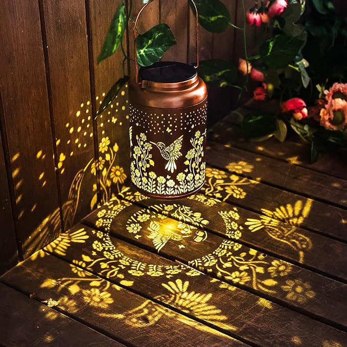 Hummingbird Solar Lanterns Outdoor Hanging Waterproof Hummingbird Light Garden Decor Metal Solar Lights Gifts for Women Men Outside Lantern Decoration for Yard,Porch,Patio,Backyard,Lawn