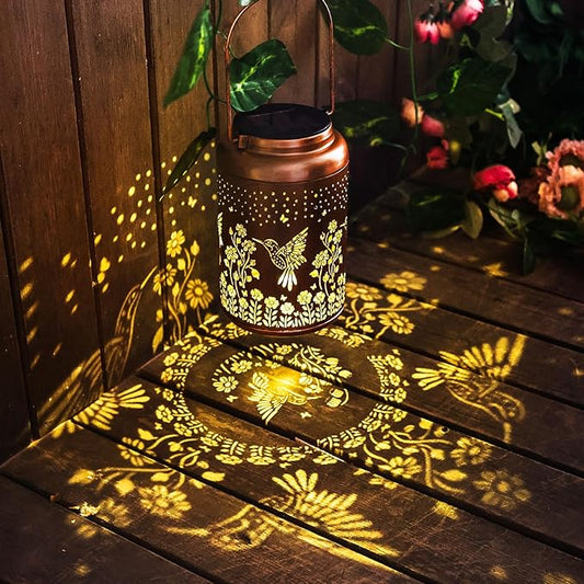 Hummingbird Solar Lanterns Outdoor Hanging Waterproof Hummingbird Light Garden Decor Metal Solar Lights Gifts for Women Men Outside Lantern Decoration for Yard,Porch,Patio,Backyard,Lawn