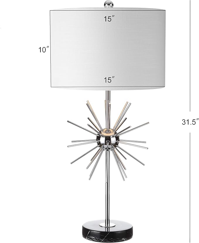 JONATHAN Y 31.5" Chrome Metal and Marble Starburst LED Table Lamp Set of 2, Mid-Century Modern Glam Lamp for Living Room Bedroom, White Linen Shade, LED Bulbs Included JYL2011A-SET2