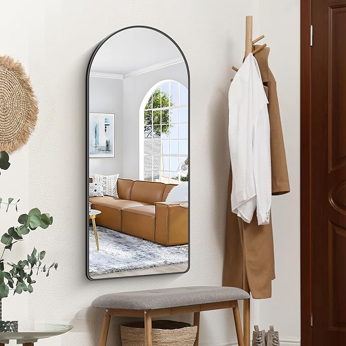 FORBATH Large Arched Wall Mirror 48x20 Inch, Black Arch Bathroom Mirror with Aluminum Frame, Arched Mirror for Dresser, Fireplace,Entryway,Home Decor,Hanging or Leaning Against Wall