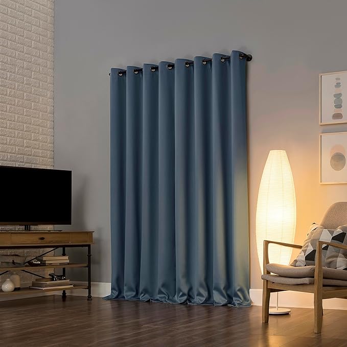 Sun Zero Nordic 2-Pack Theater Grade Noise Reducing Extreme 100% Blackout Grommet Curtain Panel Pair, 52" x 63", Denim Blue