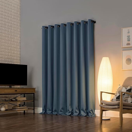 Sun Zero Nordic 2-Pack Theater Grade Noise Reducing Extreme 100% Blackout Grommet Curtain Panel Pair, 52" x 63", Denim Blue