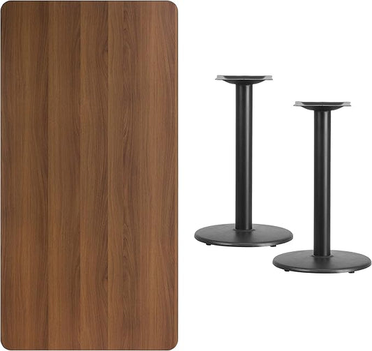 Flash Furniture 30'' x 60'' Rectangular Walnut Laminate Table Top with 18'' Round Table Height Bases