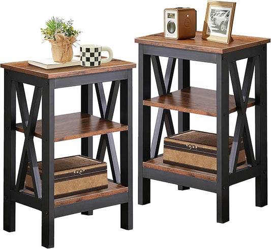 VECELO Modern Nightstands X-Design Side End Table Night Stand with Storage Shelf for Bedroom,Living Room,