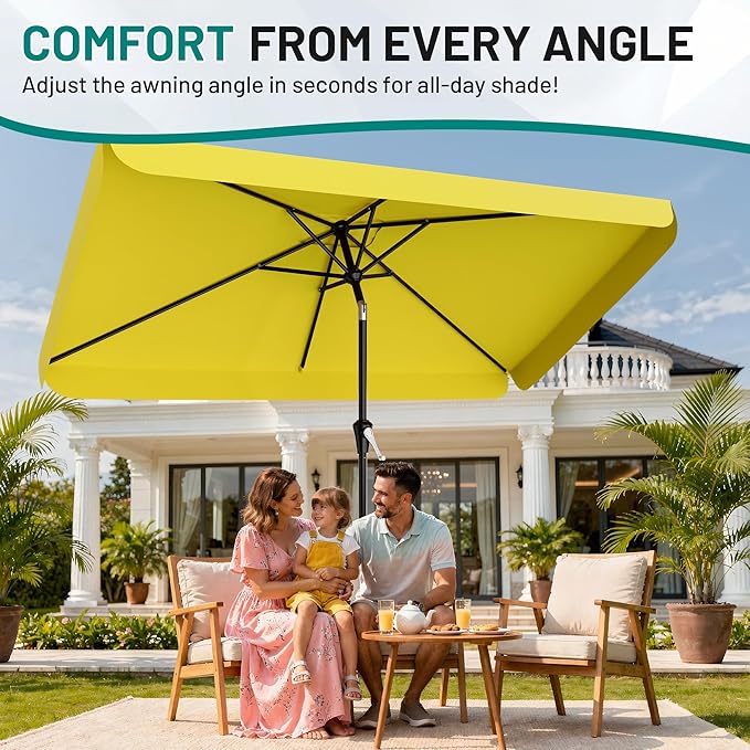 AreShark 6.5 x 10 FT Rectangular Valance Patio Umbrella, Outdoor Umbrella with Tilt and Crank, Market Table Umbrellas W/ 6 Ribs UV Protection for Garden, Deck, Backyard and Pool, Yellow