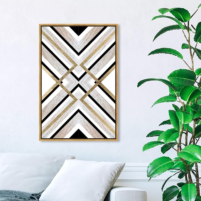 The Oliver Gal Artist Co. Abstract Framed Wall Art Canvas Prints 'Earthy Lux' Geometric Home Décor, 24" x 36", Brown, Gold