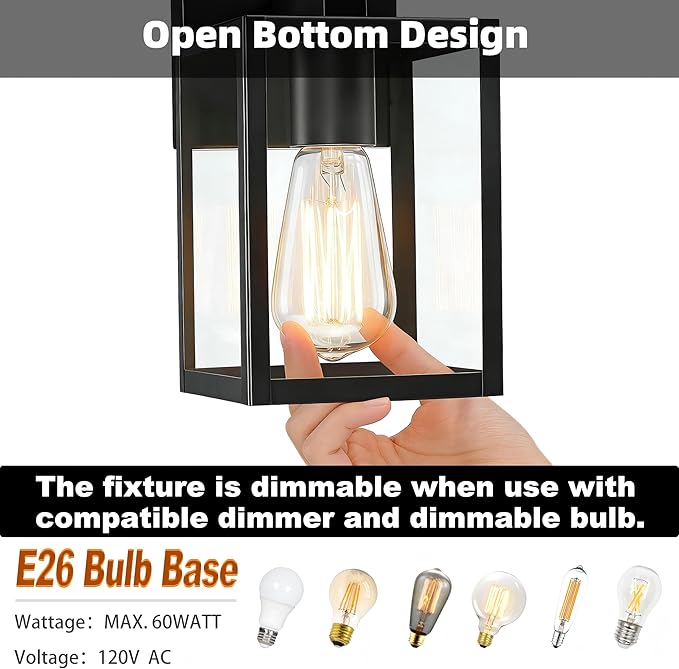 2 Pack Small Outdoor Sconce Lights,9 Inch Outdoor Wall Lantern Light,Exterior Sconce Metal and Glass Small Porch Light, Black Outdoor Lanterns for Front Porch Garage Balcony
