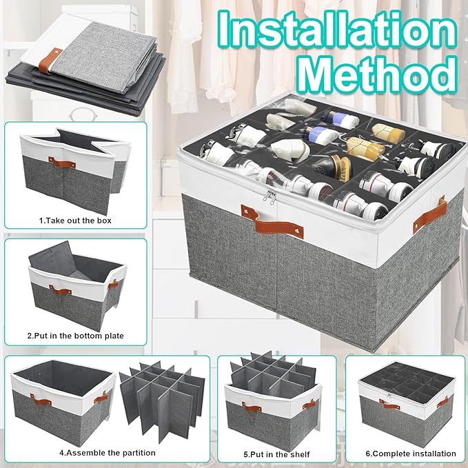 2 PACK Shoe Storage Organizer for Closet,Stackable Shoe Storage Box for Entryway,Cube Storage Cabinet,Organizador De Zapato,Folding House Container with Clear Cover,Holder Shoe Rack(Grey)