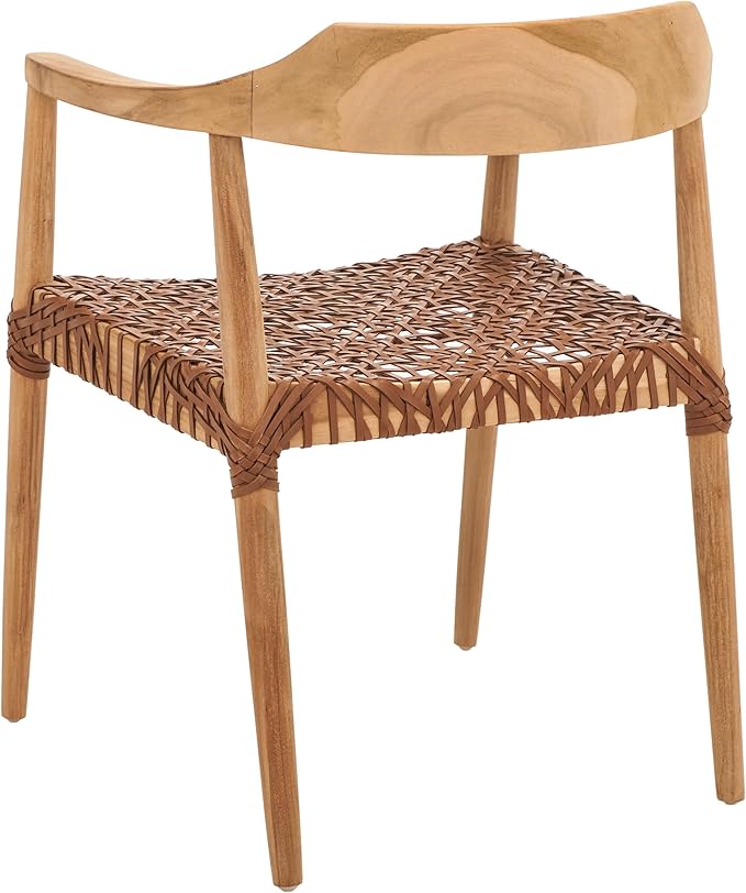 SAFAVIEH Home Collection Munro Natural Teak Wood/Light Honey Leather Woven Accent Chair (Fully Assembled)