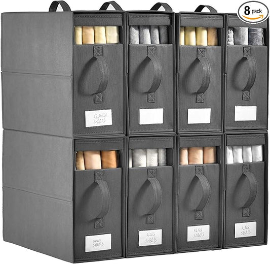Bed Sheet Organizers and Storage,8 Pack Linen Closet Organizers and Storage, Foldable Bedding Storage for Bedsheets,