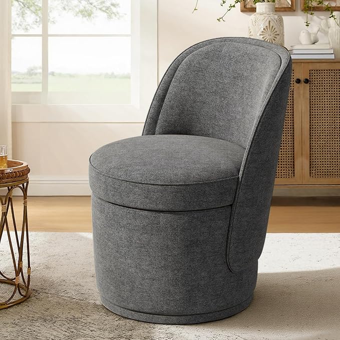 Swivel Accent Chair, 360° Swivel Chair with Hidden Storage, Vanity Chairs, Modern Small Barrel Swivel Armchair for Living Room/Bedroom, Darkgrey