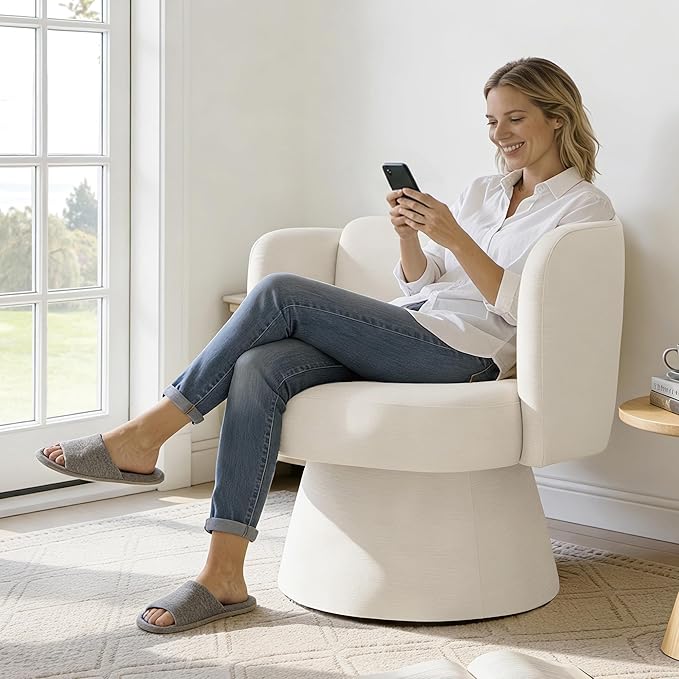 Swivel Barrel Chair Set of 2,360° Accent Chairs with Round Backrest,Upholstered Lounge Chair for Vanity,Living Room,Bedroom,Reading Nook,Linen