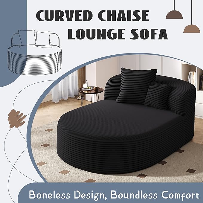 51.6-Inch Fluffy Corduroy Boneless Sleeper Daybed Oversized Single Recliner Foam Cloud Lounge Chaise,Floor Cloud Sofa Chaise W/2 Toss Pillows for Bedroom Living Room