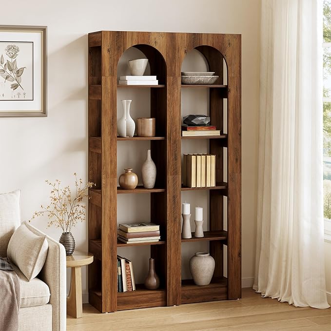 LITTLE TREE 5-Tier Wooden Bookshelves and Bookcases, Free-Standing Display Storage Shelves, 70.87 Inch Tall Furniture for Home Office, Living Room, Bed Room, Brown