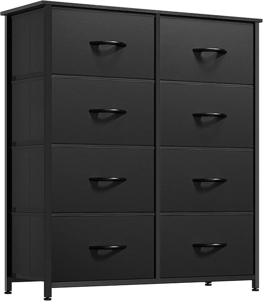 DWVO Fabric Dresser for Bedroom, Tall Storage Dresser with 8 Drawers, Black Dresser & Chest of Drawers, Storage Drawer Organizer for Closet, Bedroom, Living Room