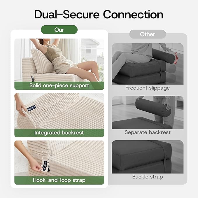 4-in-1 Folding Sofa Bed Convertible Chair Couch Foldable Chaise Lounger & Mattress Pocket Coils+Foam Fill, Portable No Assembly Boneless Floor Futon for Living Room/Bedroom, Beige Single