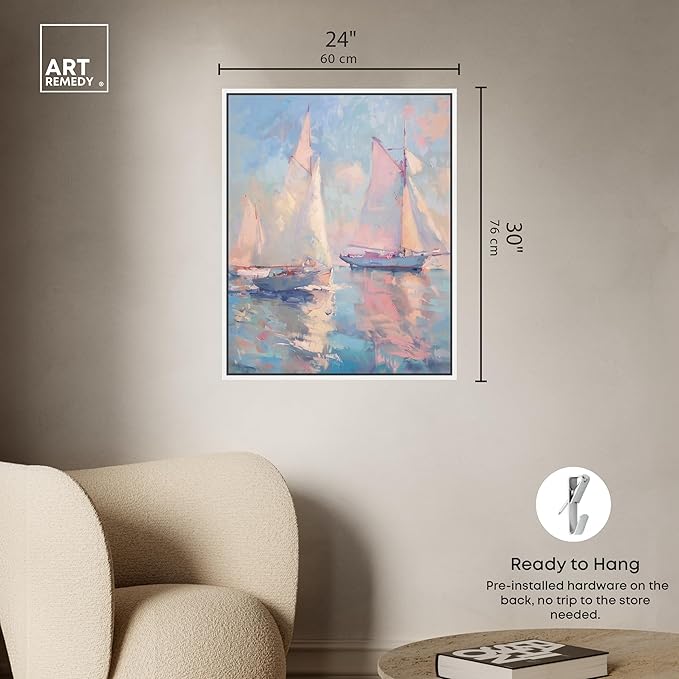 Art Remedy Set Sail Framed Sailing 1 Piece Canvas Wall Art, 25" x 31", White Frame
