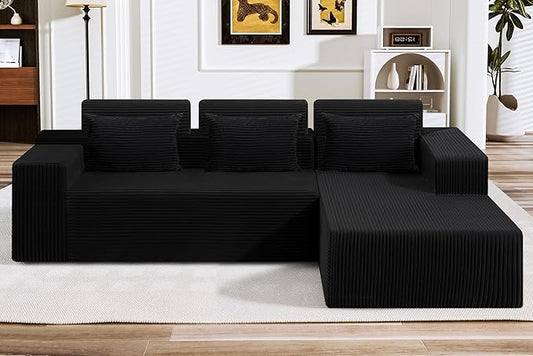 HABUTWAY Sectional Couches for Living Room,No Assembly L Shaped Couch 105" Modular Sectional Sofa Couch with Deep Seat,Cloud Couches Furniture Sets for Apartment,Corduroy (Black, Right Facing)