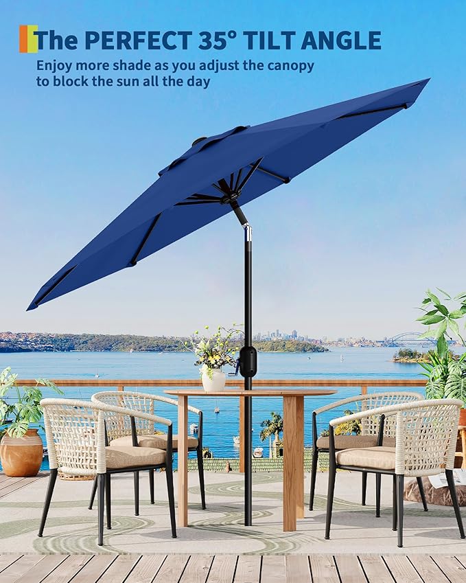 GarveeLife Outdoor Patio Umbrella, Table Market Umbrella with Push Button Tilt and Crank, 8 Sturdy Ribs UV Protection Waterproof for Garden, Deck, Backyard, Pool