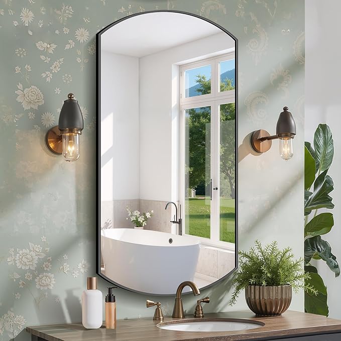 Bathroom Mirror, 24x48 Inch Black Oval Wall Mounted Mirror with Thin Metal Frame, Modern Bathroom Vanity Mirrors for Over Sink, Entryway, Living Room, Bedroom